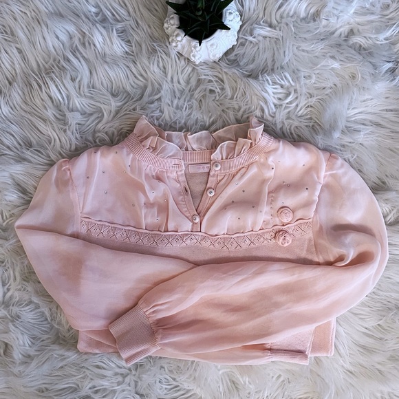 Ballerina pink/peach chiffon & cotton blend knit l/s top - Picture 13 of 16